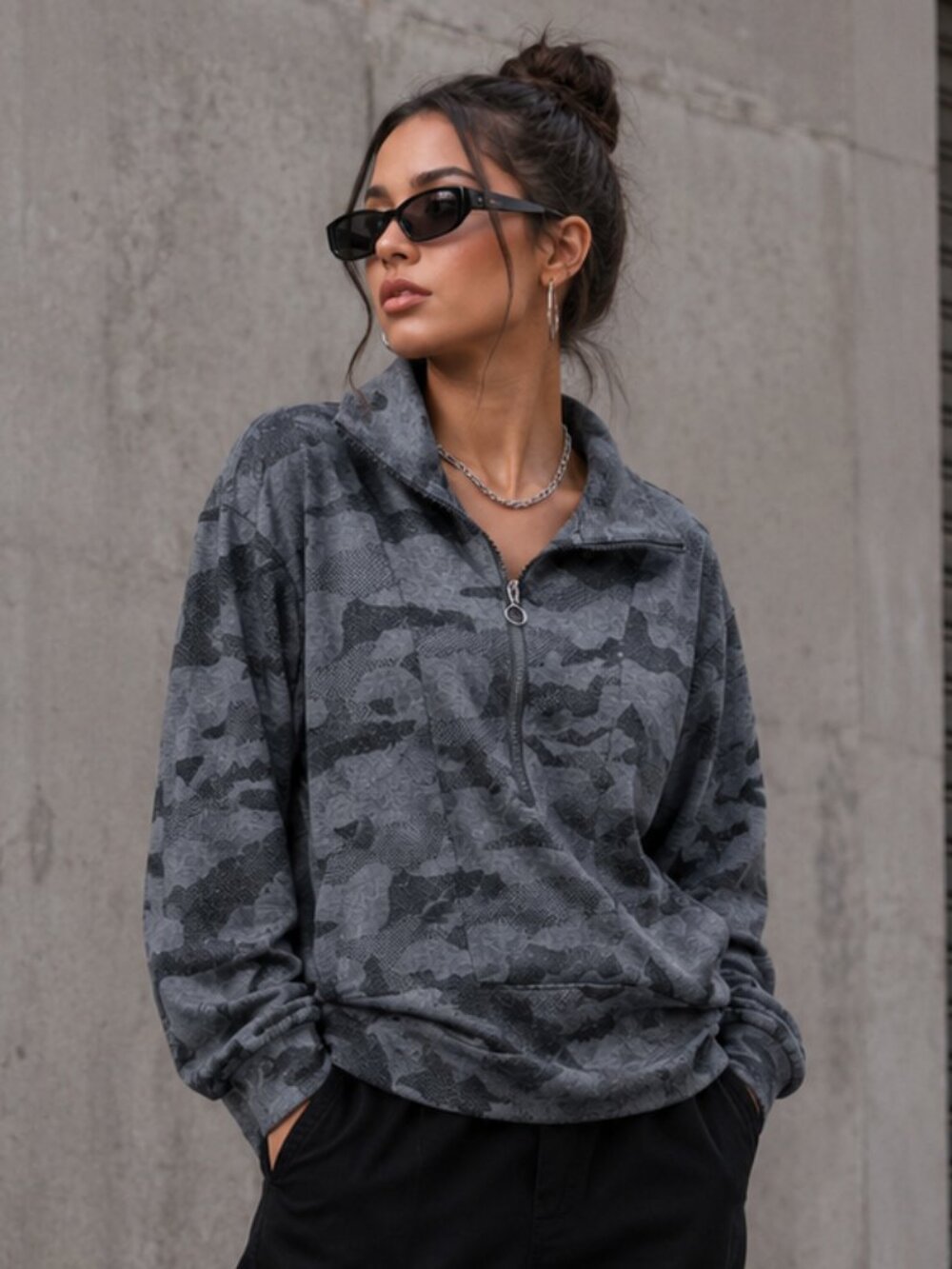 Gray Camo Quarter Zip Pullover 🌫️🖤